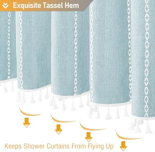 BTTN Fog Blue Boho Farmhouse Linen Heavy Duty Cloth Shower Curtain, 72x72