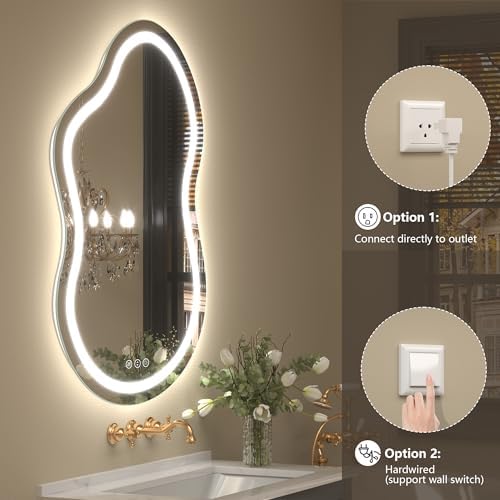 20x36 Inch Irregular LED Bathroom Vanity Mirror with Lights