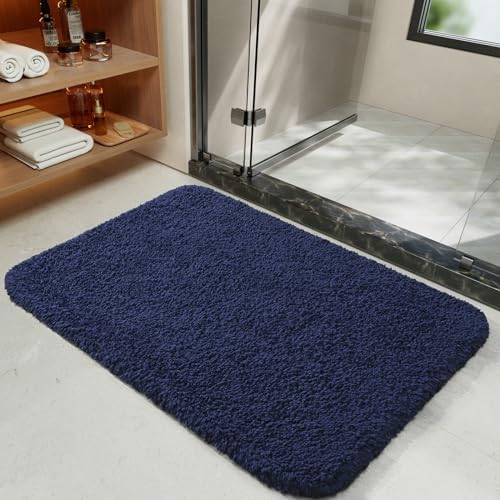 LOCHAS Bathroom Rugs 24x17 Inch, Microfiber Bath Rug Non Slip, Navy