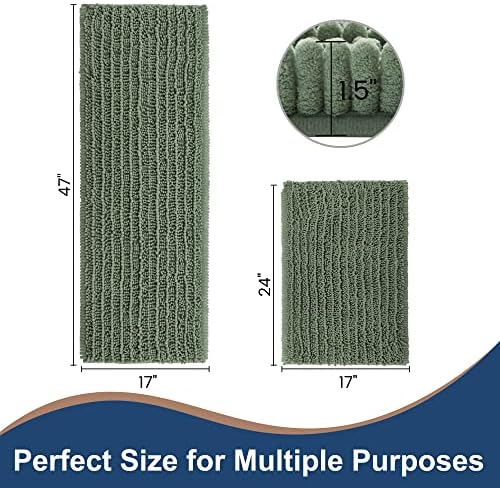 Luxury Chenille Sage Green Bathroom Rugs Sets 2 Piece, Thickened Hot Melt Rubber Bottom Bath Mats for Bathroom Non Slip,Bath Rugs Quick Dry Machine Washable for Shower Mat (47"x17"+17"x24")