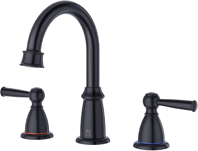 CREA Black Bathroom Faucet 3 Hole,2 Handles 8 Inch Widespread Bathroom Faucets with Drain for Sink Overflow,3 Pieces Matte Black Faucet for Bathroom Vanity RV Basin Tap(cPUC Supply Line)