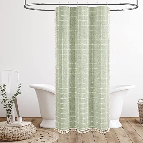 BTTN Stall Boho Linen Fabric Heavy Duty Shower Curtain, 36x72, Sage Green