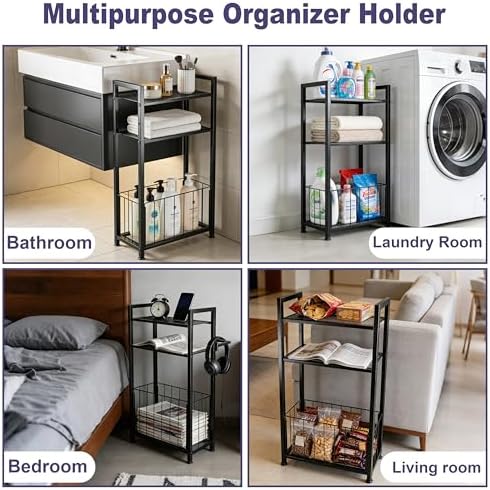 Freestanding Toilet Paper Holder with Storage, Bathroom Shelf Stand
