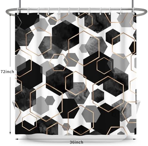 deFouliao Black Shower Curtain Modern Abstract Geometric Grid Bathroom Curtain Sets for Bathtub Home Art Decor, Waterproof Fabric Washable with Hooks, 36x72 Inch
