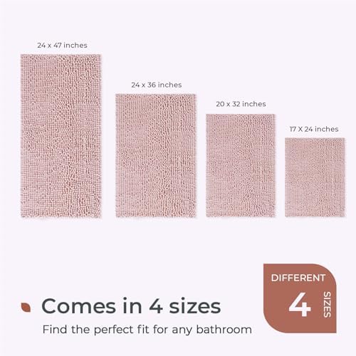 FRESHMINT Chenille Bathroom Rugs Mat 32”x20”, Non-Slip Bath Mat for Bathroom Floor & Bathtub, Washable Soft Shower Shag Bath Rugs, Fluffy Thick Water Absorbent Microfiber Shower Mat, Dusty Pink