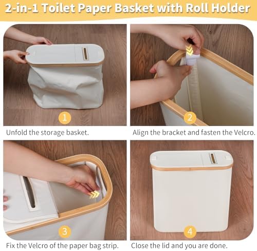 efluky Toilet Paper Storage and Holder 2 in 1, Toilet Paper Storage with Lid for Bathroom 28L, Free Standing Holder Organizer Holds Up to 9-12 Rolls, Beige