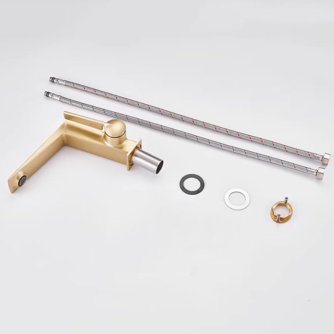 BiaoTeng Brushed Gold Bathroom Faucets Single Handle Hot and Cold Brass Faucets for Bathroom Sinks One Hole