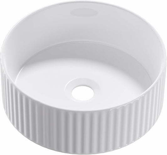 Round Vessel Sink 12 Inch Above Counter - White Ceramic Countertop Bathroom Sink, 12" x 12" Modern Vanity Art Basin Porcelain Hand Wash Basin