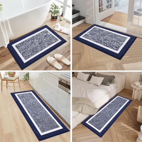 Pauwer Bathroom Rug Sets 3 Piece, Non Slip Washable Bath Mat, Navy