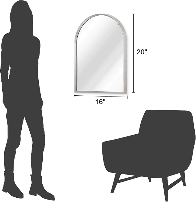 Arched Bathroom Mirror, Wall Mounted Mirror Arch Mirror Aluminum Alloy Frame Bathroom Mirror Living Room, Bedroom, Bathroom and Entryway 20"x16"