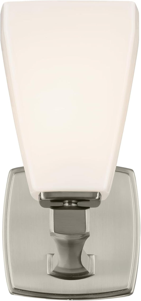 Kichler Marant 5" 1-Light Wall Sconce with Opal Glass in Brushed Nickel, for Bathroom, Powder Room, Hallway, Fireplace, (5" W x 9.5" H), 55214NI