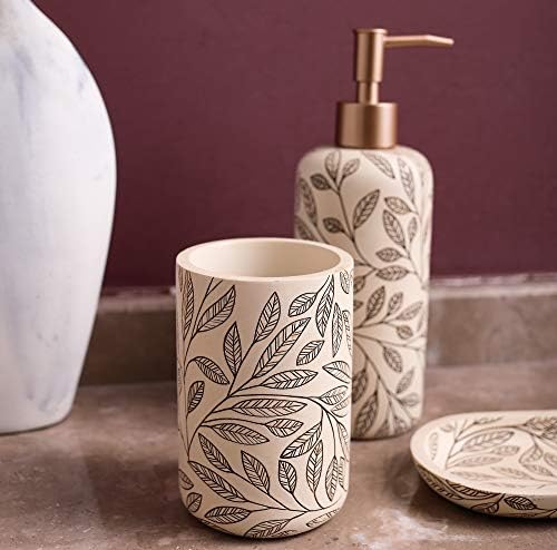 Hymmah Bathroom Accessories Set,Toothbrush Holder,Farmhouse Bathroom Decor,4 Pcs Resin Gift Set Apartment Necessities, Contain Toothbrush Cup,Soap Dispenser,Soap Dish,Tumbler