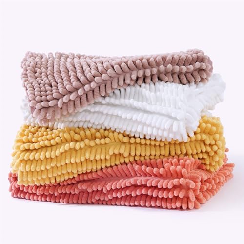 FRESHMINT Large Chenille Bathroom Rugs Mat 47"x24", Non-Slip Bath Mat for Bathroom Floor & Bathtub, Washable Shower Shag Bath Rugs, Soft Thick Water Absorbent Microfiber Shower Mat, Yellow