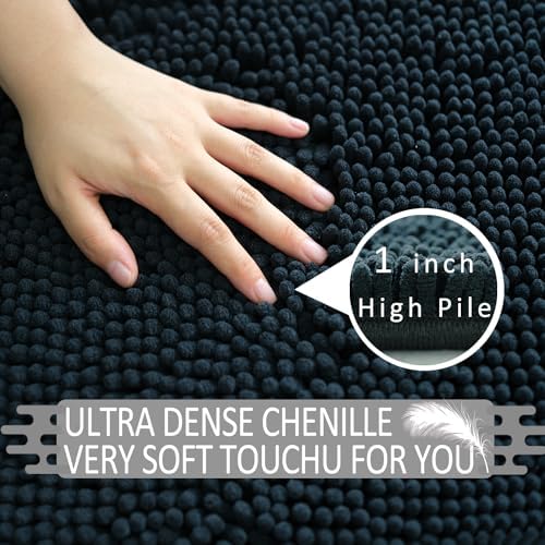 Bathroom Rugs Sets 3 Piece Non Slip,Bath Rugs with PVC Backing Bath Carpet,Bathroom Rug Washable,Absorbent,Plush Carpet Mats,Bath Mats for Bedroom, Kitchen,Tub,Home Decor (Black)