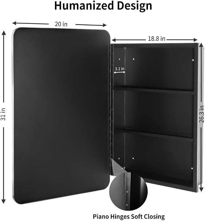 Movo Medicine Cabinet with Mirror, 20 Inch x 31 Inch Metal Framed Bathroom Mirror Medicine Cabinet Rectangle Tilting Beveled Vanity Mirrors Recess or Surface Mount Installation Chrome