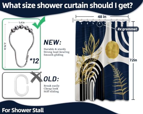 Navy Blue and Gold Stall Shower Curtain, 48X72 in Narrow Small