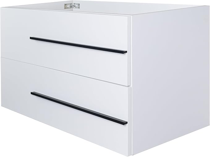 36" Floating Bathroom Vanity, Modern Wall Mounted Bathroom Vanity Storage Cabinet with Double Drawers & Black Handles,Bathroom Sink Cabinet for Small Space Luxury (White Without Sink, 36")