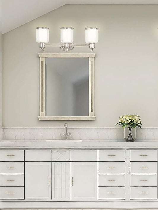 Livex Lighting 40213-91 Transitional Three Light Bath Vanity from Middlebush Collection in Pwt, Nckl, B/S, Slvr. Finish, Brushed Nickel, 23.5 x 6.5 x 9