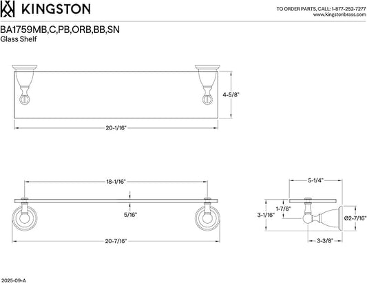 Kingston Brass BA1759C Heritage Glass Shelf, Polished Chrome