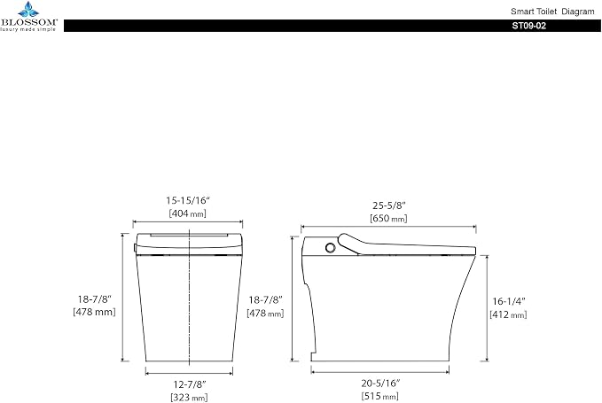 Blossom Smart Toilet with Built-in Bidet, One-Piece Tankless Toilet with Heated Seat, Air Dryer, Auto Flush, Remote Foot Sensor Control, Self-Cleaning Nozzle, Warm Drying