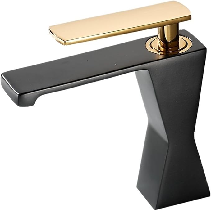 Bathroom Sink Faucet Brass Modern Cold Waterfall Deck Mounted Vessel(Black-Gold)