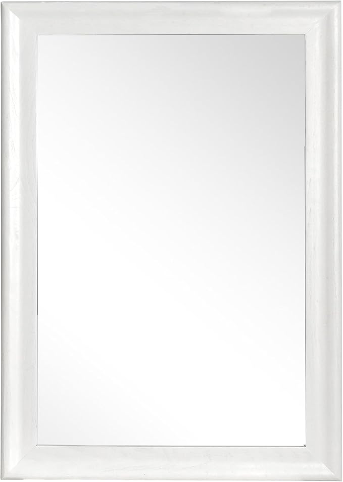 24x36 Inch White Rectangle Bathroom Mirrors for Wall | Tempered Glass, 4 Pre-Installed D-Ring Hooks, Horizontal and Vertical Wall Mount