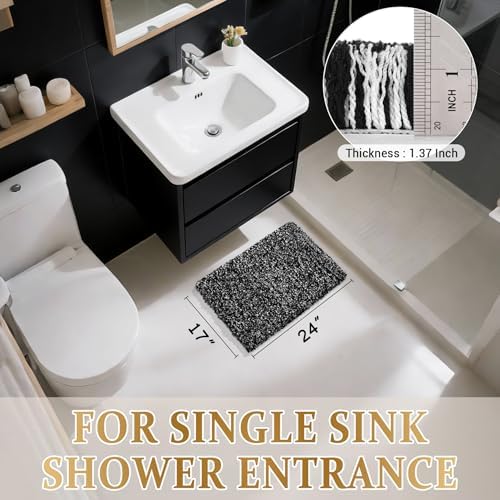 Yimobra Black and White Bathroom Rugs Non Slip Washable, Ultra Soft and Water Absorbent Bath Mats, Plush Fluffy Shower Mat Outside, Microfiber Thick Matts for Bathroom Floor/Sink, 24x17
