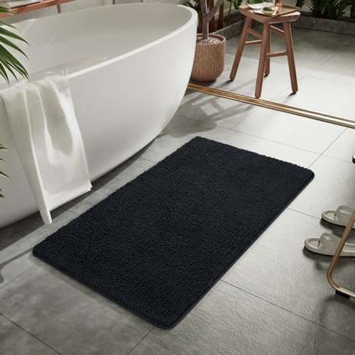LOCHAS Luxury Bathroom Rug Shaggy Bath Mat 24 x 44 Inch, Black