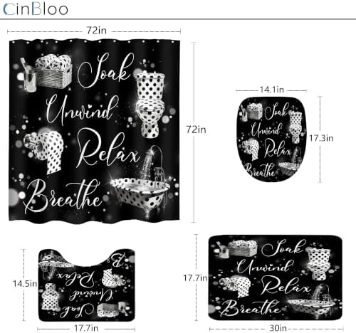 Polka Dot Fashion Funny Quotes 4Pcs Bathroom Shower Curtain Set with Rugs