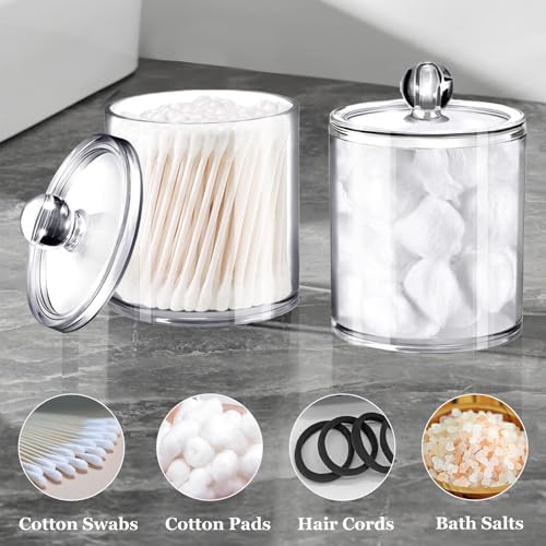 SheeChung 8 Pack Acrylic Qtip Holder with Labels, Qtip Jars for Bathroom