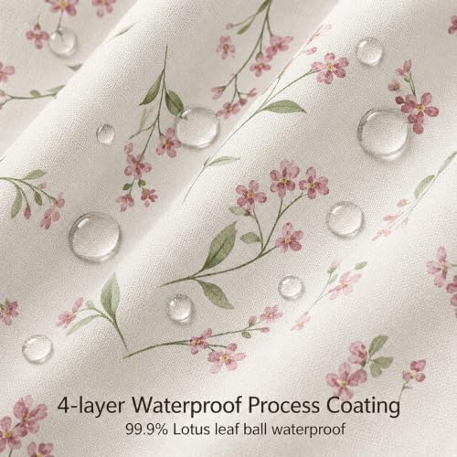Leowefowa Pink Wildflower Farmhouse Shower Curtain, Vintage Cottagecore Floral Bathroom Decor, Linen Look Fabric Bath Curtain, Rustic Country Style Waterproof Shower Curtain, 72 x 72 Inch