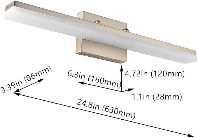 mirrea 24in LED Vanity Lights for Bathroom Brushed Nickel,Cold White 5000K | Over Mirror,Adjustable light angle,ETL listed,Dimmable,Bathroom lighting fixtures,Eye-friendly,Frosted acrylic shade