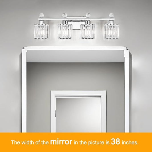 Lxybcce Bathroom Vanity Lights Over Mirror - Easy Installation with Clear Guide, 4-Light Shadow-Free Design, Chrome Crystal Finish - for Modern Home Bathroom Lighting Fixtures in DIY Projects