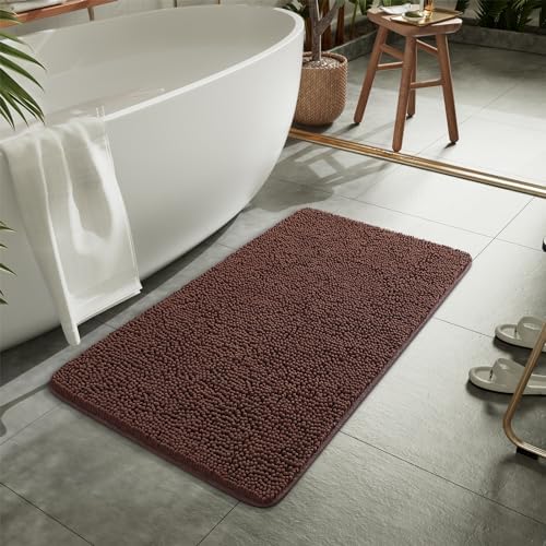 LOCHAS Luxury Bathroom Rug Shaggy Bath Mat 24 x 48 Inch, Brown