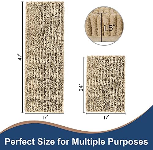 Luxury Chenille Beige Bathroom Rugs Sets 2 Piece, Thickened Hot Melt Rubber Bottom Bath Mats for Bathroom Non Slip,Bath Rugs Quick Dry Machine Washable for Shower Mat (47"x17"+17"x24")