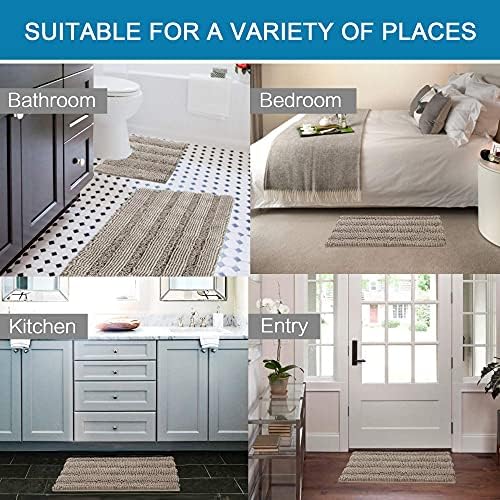H.VERSAILTEX Bathroom Rugs Bath Rug Set 2 Piece Bathroom Contour Rug Toilet Mat Sets Non Slip Contour Bath Rug Ultra Thick Water Absorbent Striped Bath Mats Washable(36" x 24" Plus 20" x 24" U, Taupe)