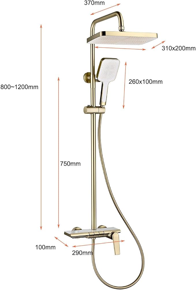 Exposed Shower System, Modern Piano Key Design, BSS0321 Shower Head Set, 30x20cm Shower Faucet Sets Complete, Handheld, Bathtub Faucet, 59A All Copper, Anti-Corrosion