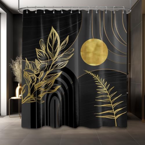 Black and Gold Extra Long Shower Curtain, Tall 72X78 in, Mid Century