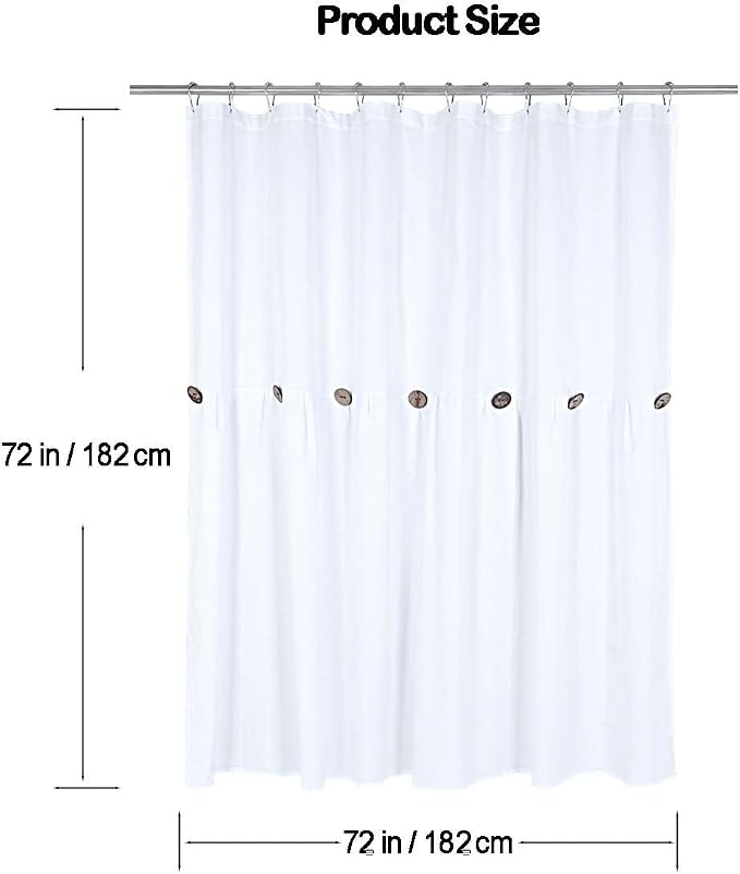 DOSLY IDÉES Farmhouse Shower Curtain, White Cloth Button Curtain, Cotton Blend Fabric, Rustic Country Shabby Chic Style, 72x72 in, Bathroom