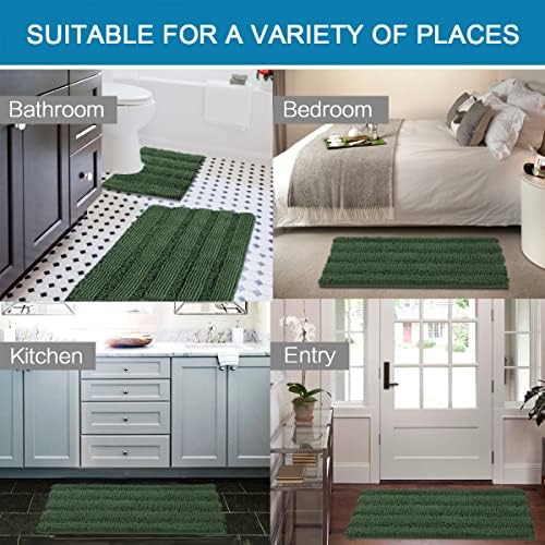 H.VERSAILTEX Bathroom Rugs Bath Rug Set 2 Piece Bathroom Contour Rug Toilet Mat Sets Non Slip Contour Bath Rug Ultra Thick Water Absorbent Striped Bath Mats(20" x 32" Plus 20" x 20" U, Bronze Green)