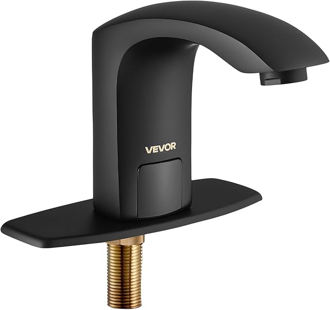 VEVOR Touchless Bathroom Sink Faucet, Automatic Motion Sensor Restroom Toilet Faucet with Hole Cover Plate, Battery Operated,Adjustable Temperature for 9/16 in Pipe Commercial Lavatory,Matte Black