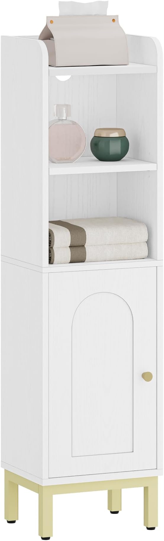Hzuaneri Bathroom Storage Cabinet, Small Corner Floor Cabinet | Narrow Toilet Paper Holder, Bathroom Organizer with Adjustable Shelf, 2 Doors, for Small Spaces, White BC38213G