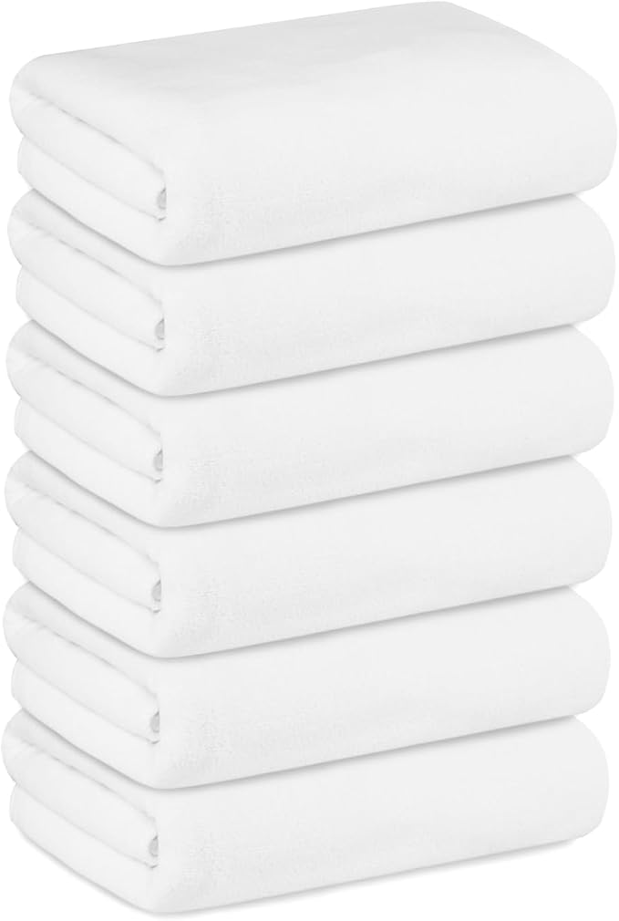 JML Bath Towels with Hanging Loop, White, 30" x 60", 6 Pack | Microfiber, Large,Soft, Absorbent, Quick-drying for Hair Wrap, Sauna, Dorm, Yoga