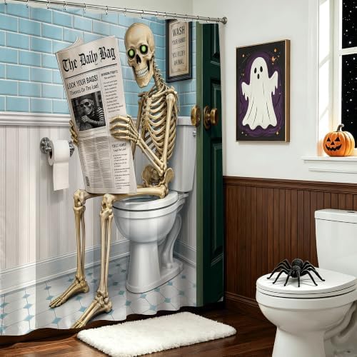 Funny Skeleton Shower Curtain Skull Halloween Bathroom Decor Shower Curtain