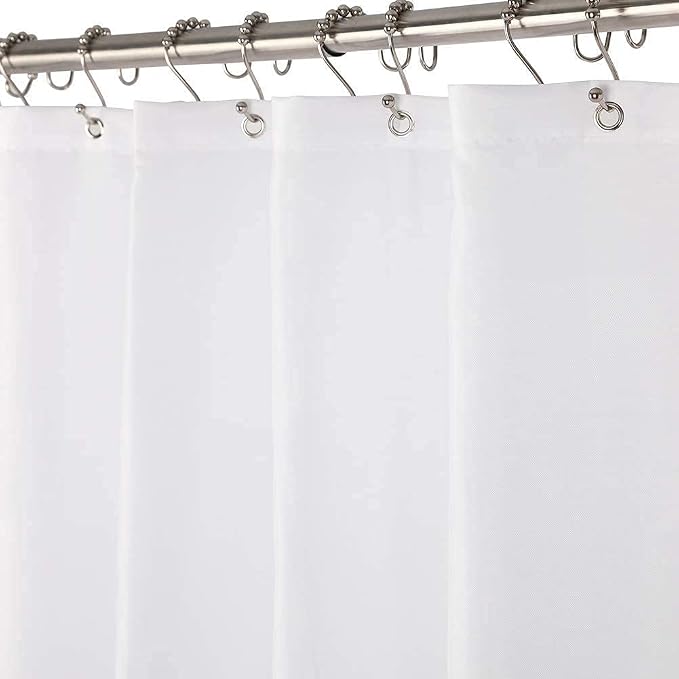 Long Stall Shower Curtain Liner Washable, 54 x 78 Inches, Fabric Shower Liner with 2 Bottom Stones, Waterproof RV Shower Curtain Liner, 9 Grommet Holes, Hotel Quality, White