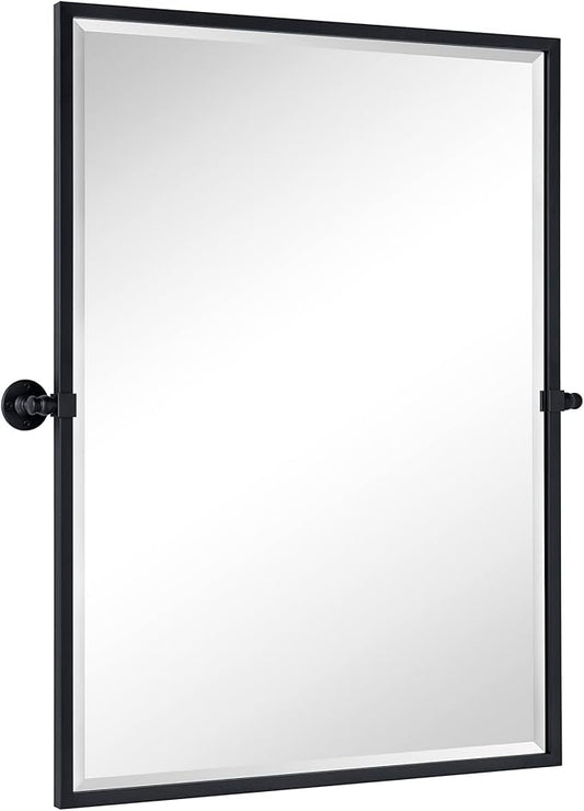 TEHOME Pivot Mirror Matte Black Bathroom Mirror Squared Edge Rectangle Tilting Beveled Vanity Mirrors for Wall, Overall 33.9 x 40 inches (Mirrror 30 x 40 inches)