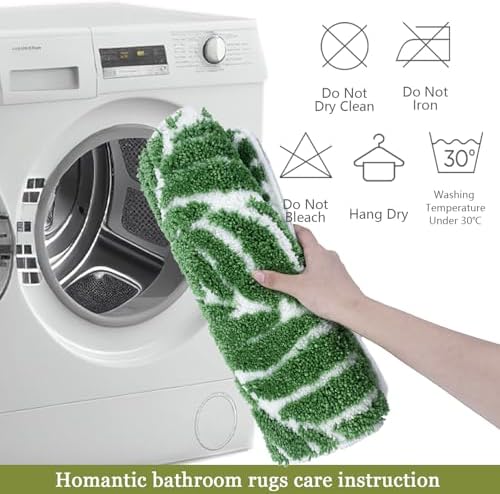 Dark Green U Shaped Toilet Mat for Bathroom Floor 24x20 Non Slip Washable Water Absorbent Cute Bathroom Decor Leaf Contour Bath Mat