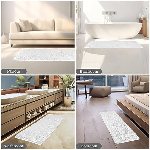 Yeaban Chenille White Bathroom Runner Rug 17"x47"