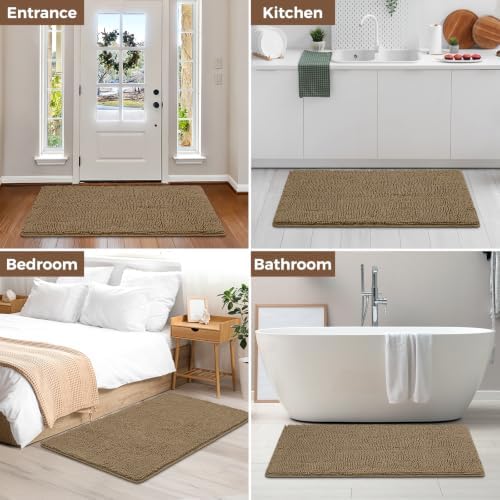 Bcoimo 48x30 Chenille Bath Mat – Non-Slip with Backing Bath Rug Ultra-Absorbent and Machine Washable Bathroom Mat Quick-Dry Design. Ideal for Bathroom Shower and Tub Areas