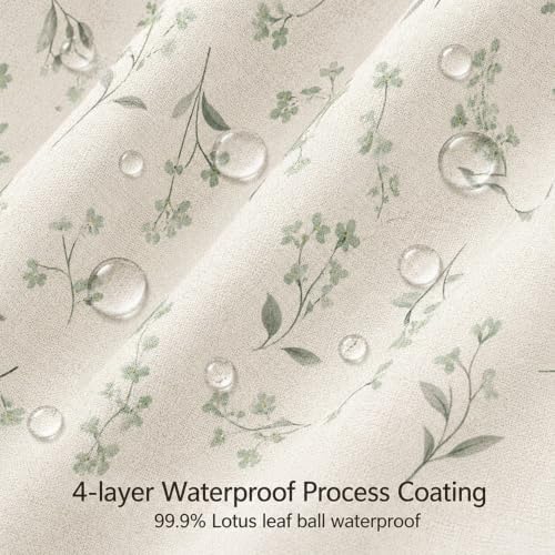 Green Floral Farmhouse Shower Curtain, Vintage Botanical Bathroom Curtain, Rustic Country Wildflower Bath Decor Linen Texture Waterproof Fabric Curtains, Sage Green Floral Bath Curtain 72 x 72 Inch